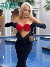 Lunivop Women Summer Luxury Sexy Strapless Cut Out Flower Gloves Black Maxi Long Gowns Elegant